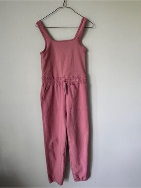 Kids Rose Pink Sleeveless Romper Jumpsuit with Drawstring Waist